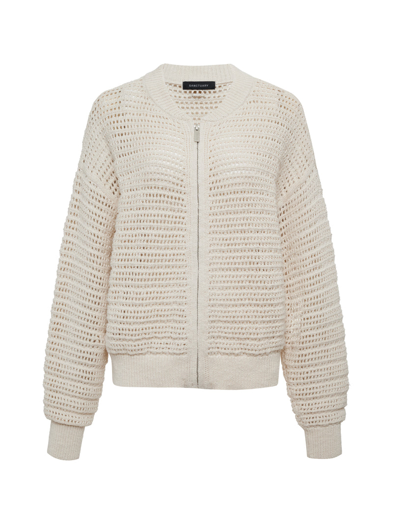 Open Knit Bomber Jacket Chalk alt 6