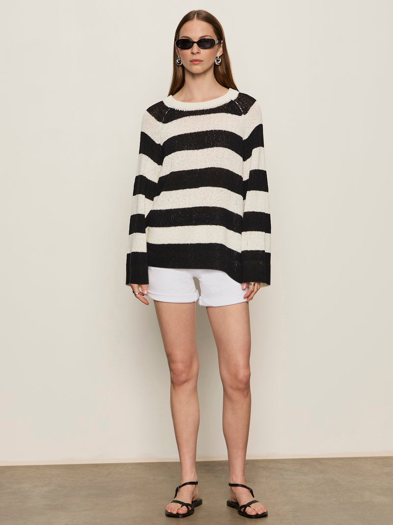 Textured Raglan Crew Sweater Chalk/ Black Stripe alt 4