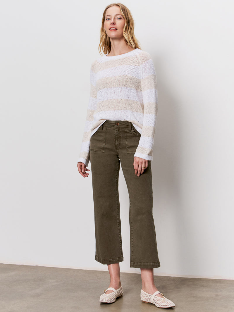 Textured Raglan Crew Sweater White/ Light Oat Stripe alt 4