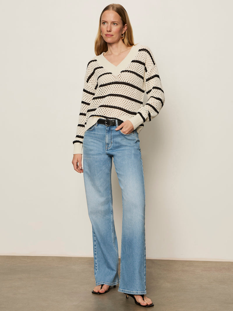 Airy Openwork Sweater Chalk Black Stripe alt 4