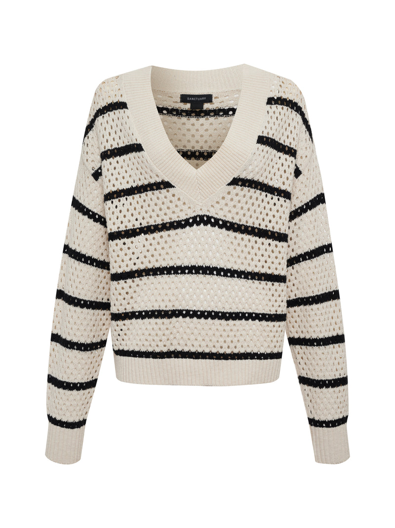 Airy Openwork Sweater Chalk Black Stripe alt 6