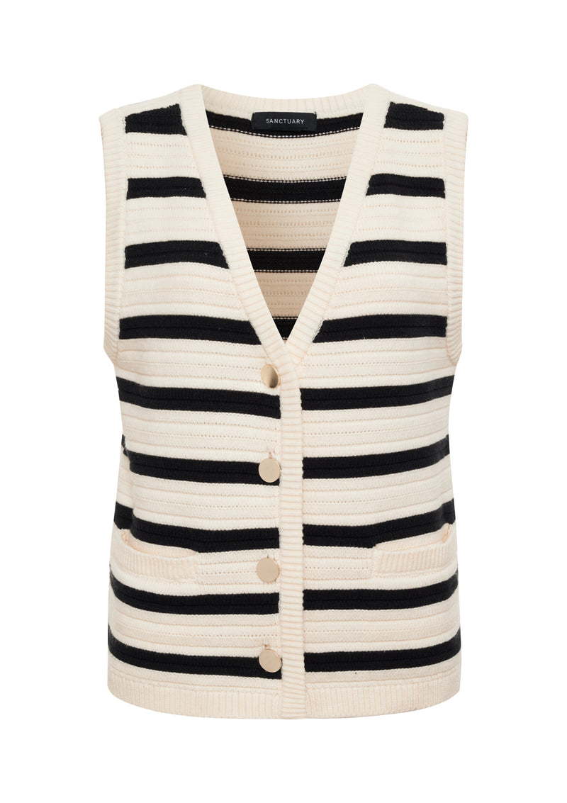 Textured Sweater Vest Macrame/ Black Stripe 3 Extended Sizing alt 5