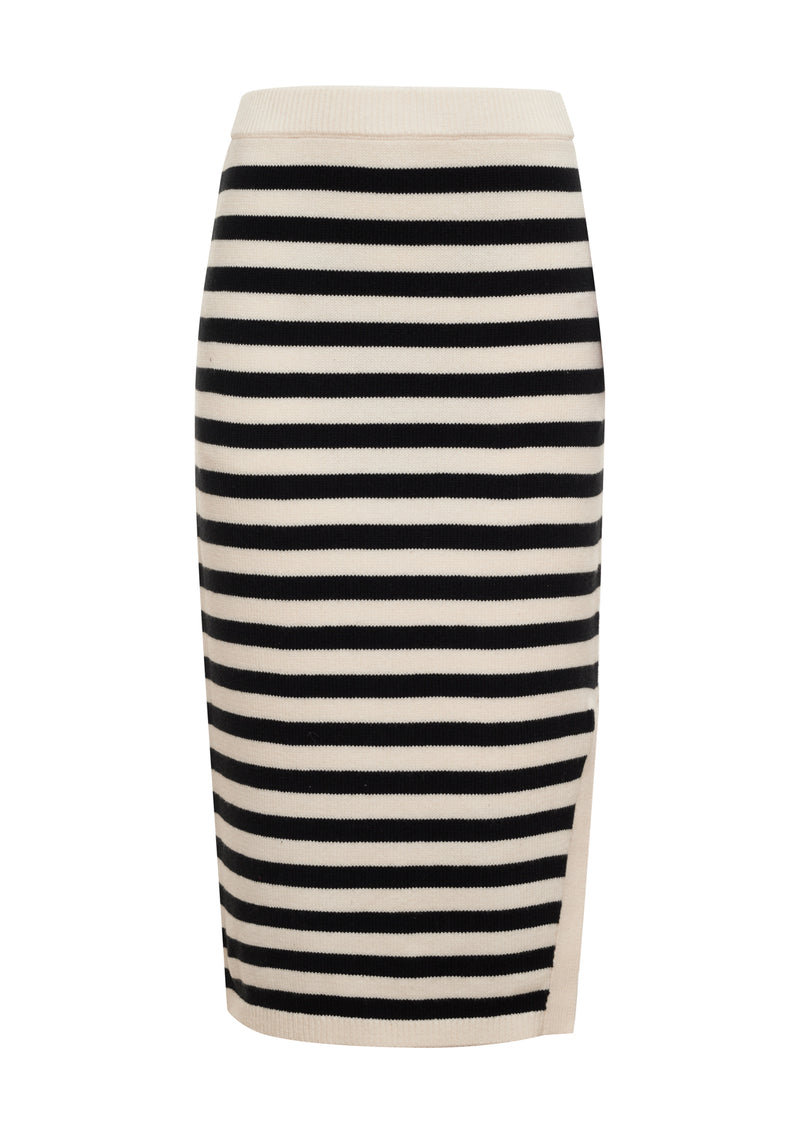 Side Slit Midi Skirt Black/ Macrame Stripe alt 6
