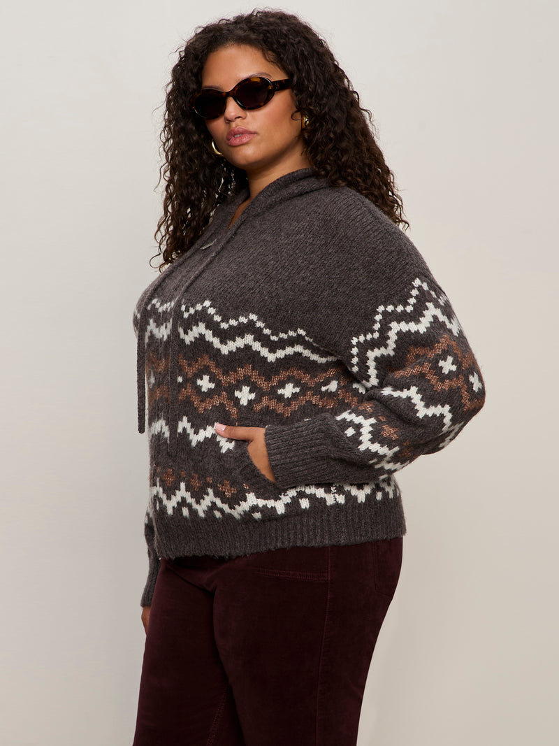 Zip-Up Fairisle Hoodie Mocha Fairisle Extended Sizing alt 1