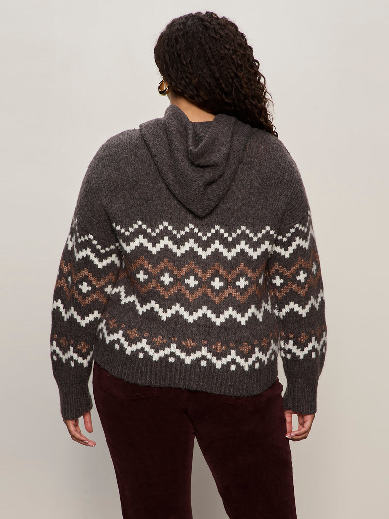 Zip-Up Fairisle Hoodie Mocha Fairisle Extended Sizing alt 2
