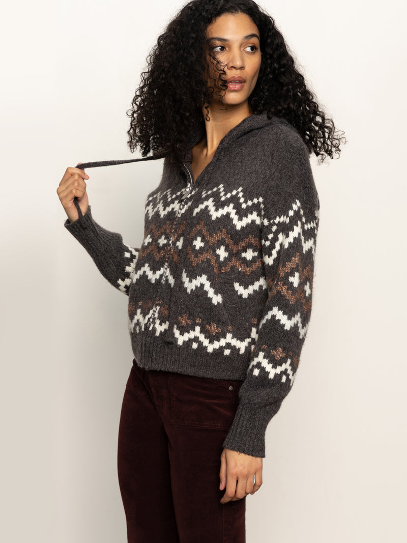 Zip-Up Fairisle Hoodie Mocha Fairisle alt 2