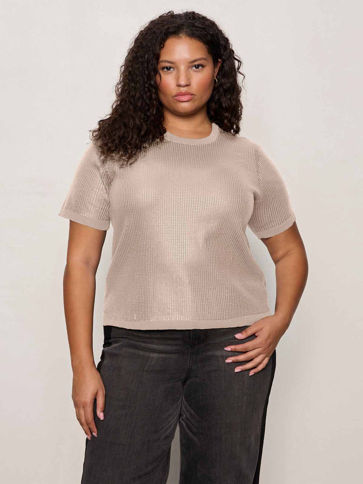 Sparkle Sequin Sweater Mother Of Pearl Extended Sizing
