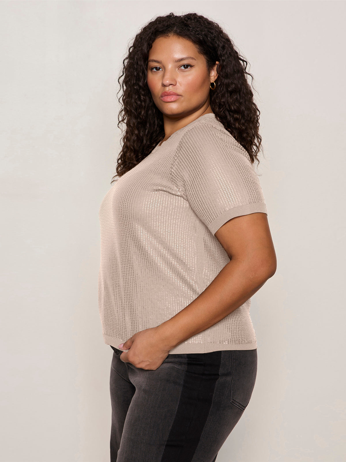 Sparkle Sequin Sweater Mother Of Pearl Extended Sizing