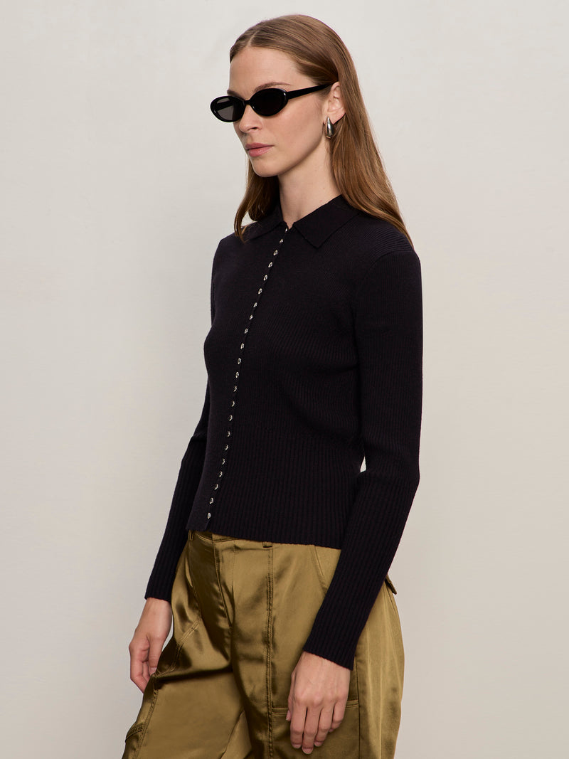 Button Down Variegated Cardi Black alt 2
