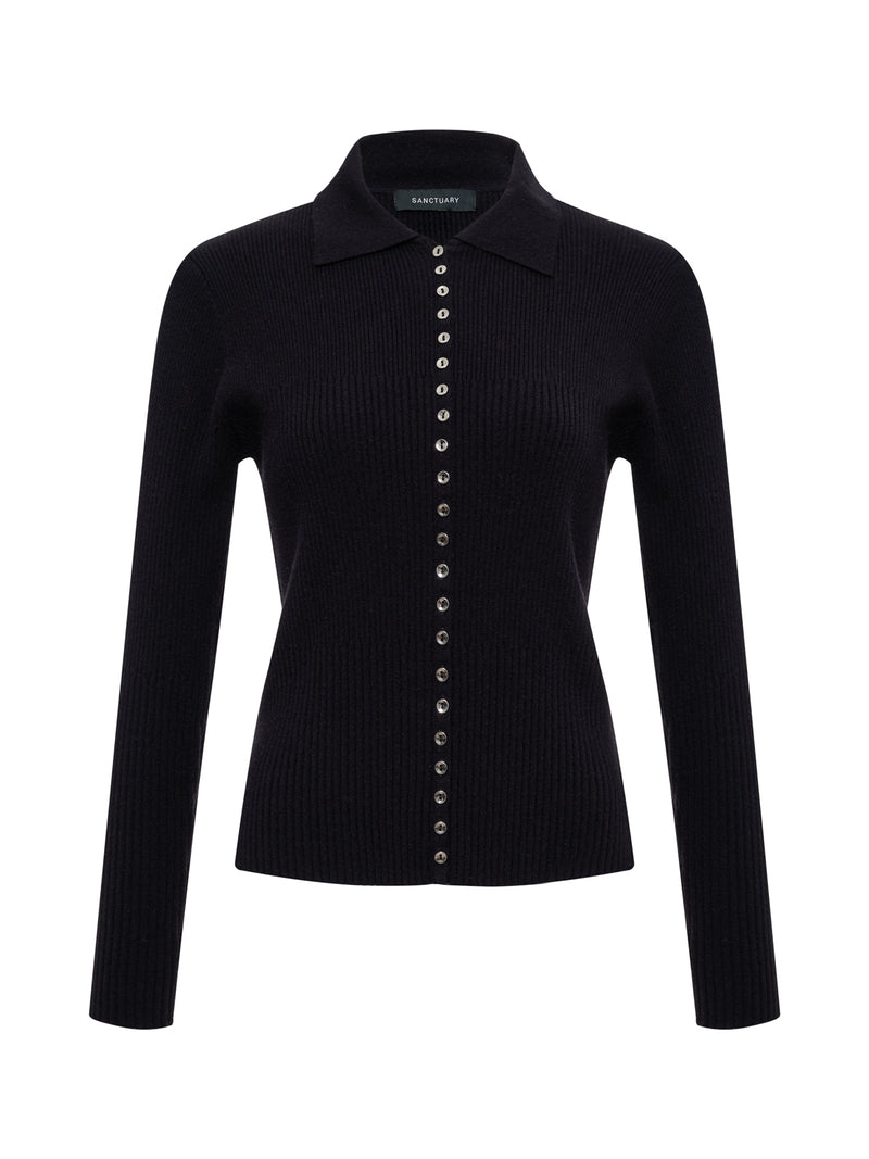 Button Down Variegated Cardi Black alt 6