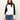 A woman with long brown hair wears the Sanctuary Clothing downtown mock neck sweater in black chalk and blue jeans, standing against a plain light background and looking directly at the camera.