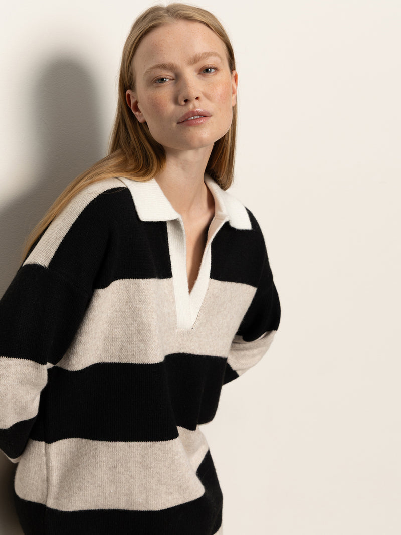 Polo Striped Sweater Dress Heather Pearl W/ Black