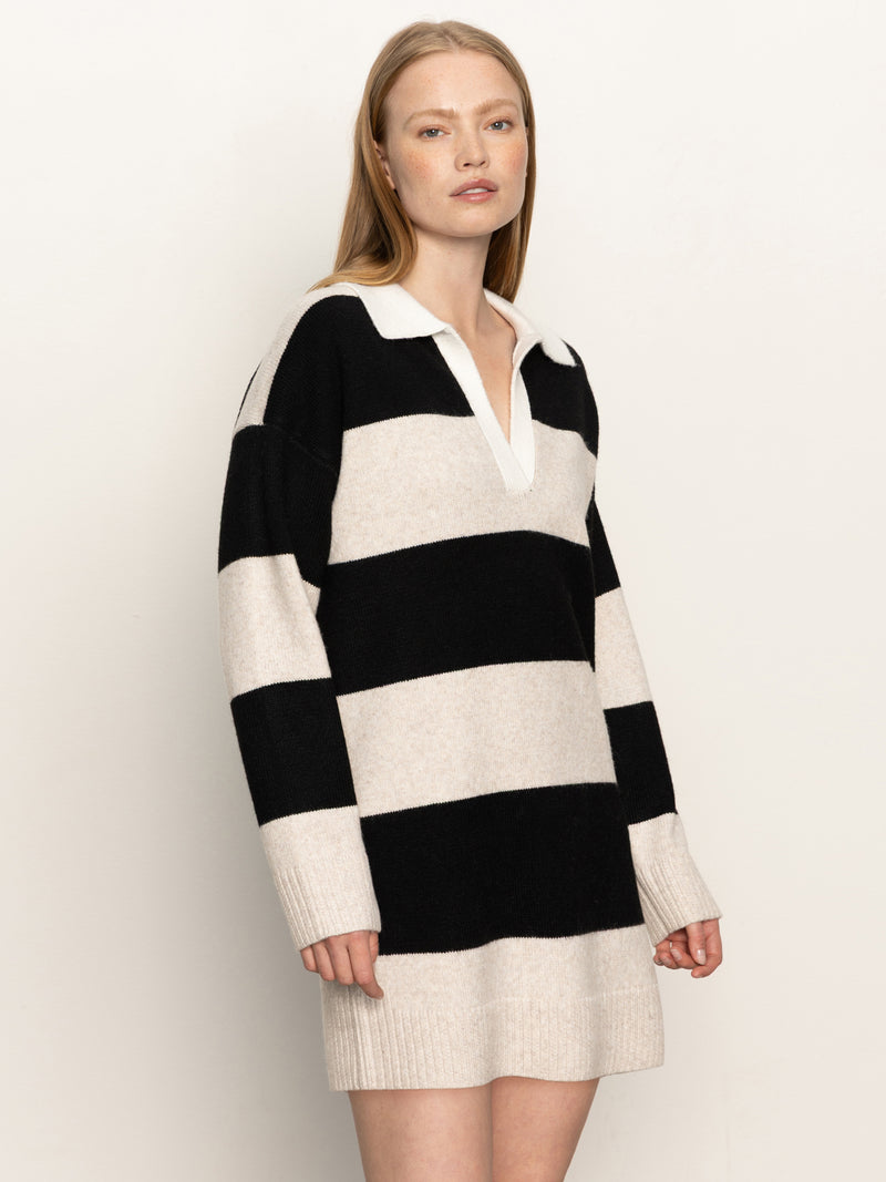 Polo Striped Sweater Dress Heather Pearl W/ Black alt 2