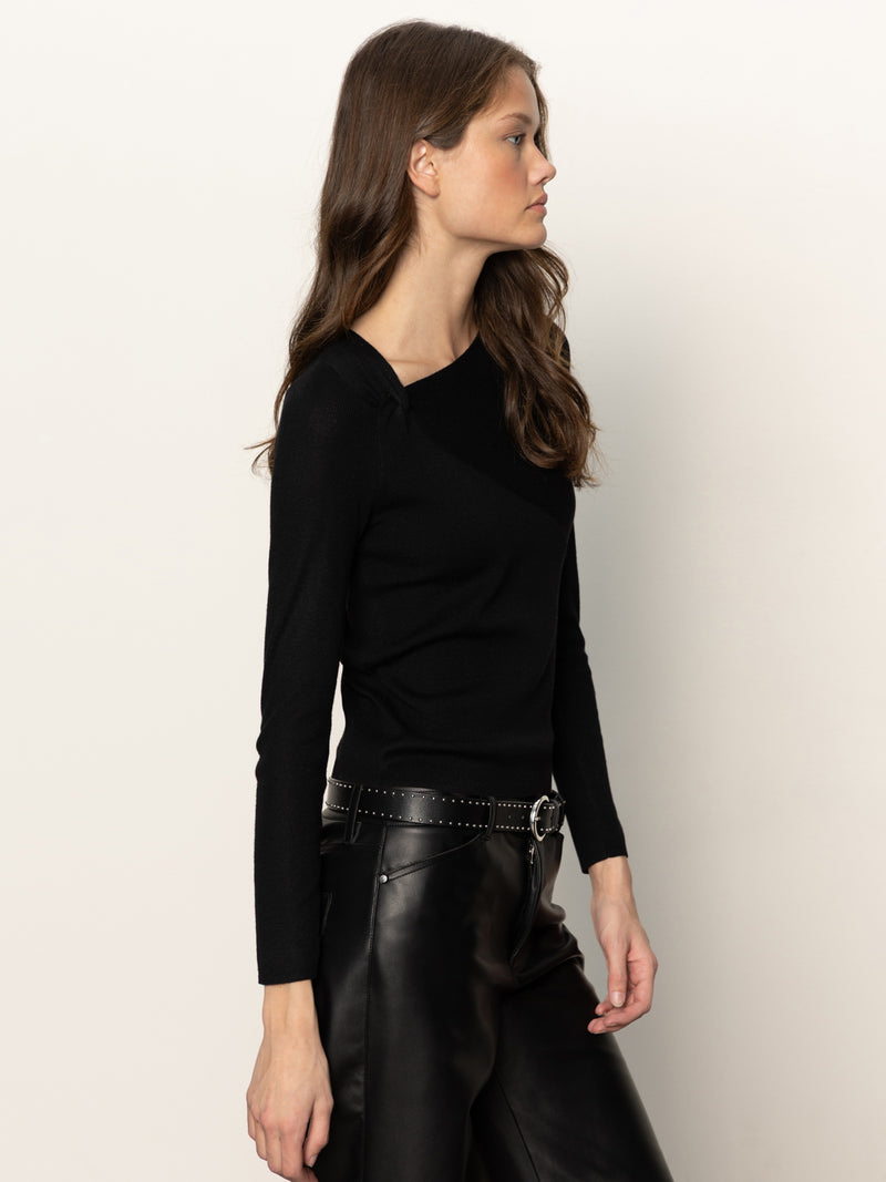 Long Sleeve Shoulder Twist Top Black alt 2