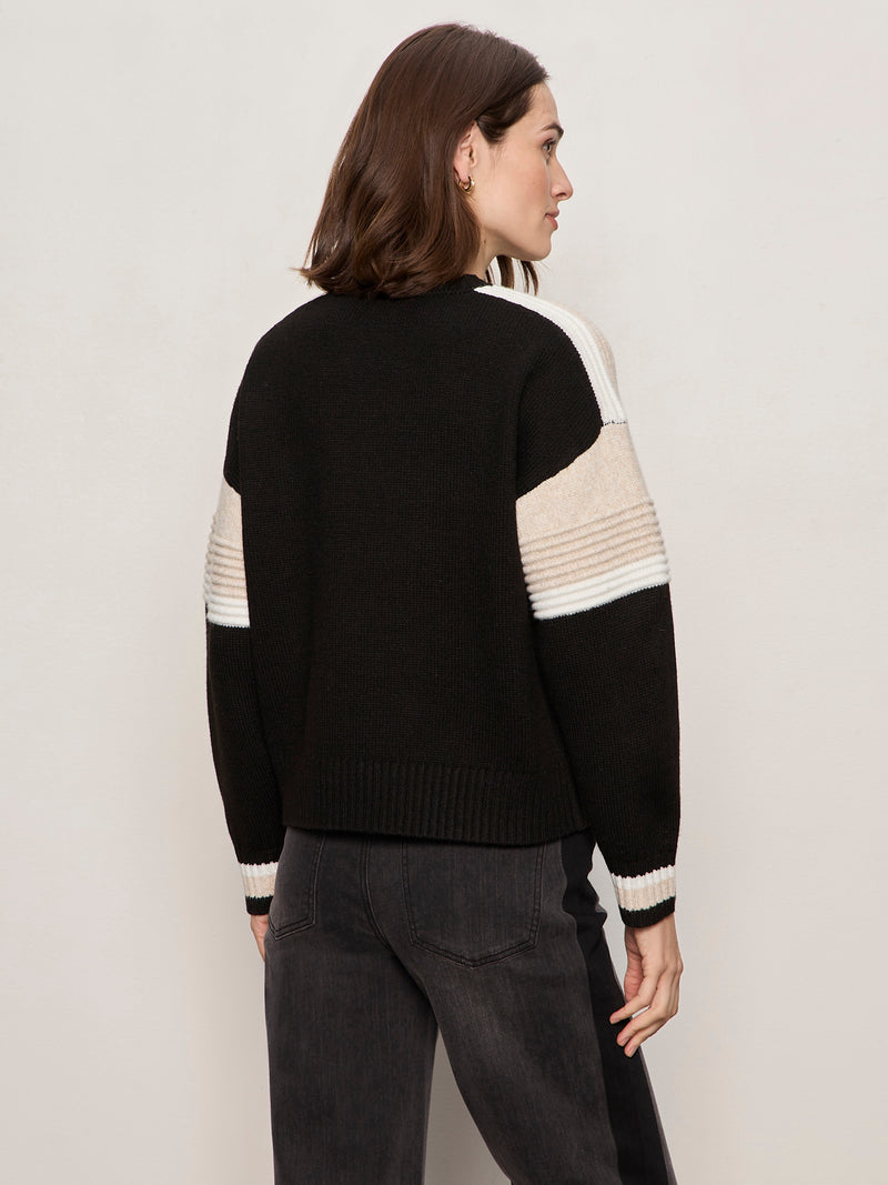 Sporty Stripe Crewneck Sweater Black Multi alt 3