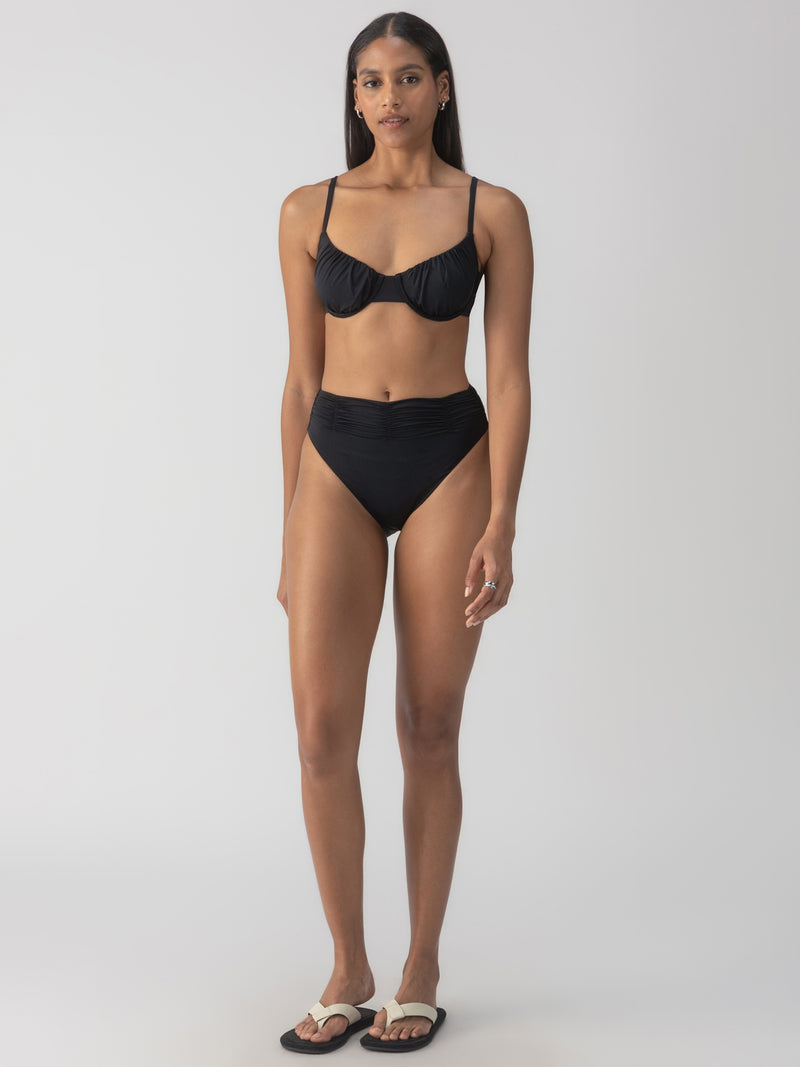 Beach Goddess Excess Shirr Waist Bikini Bottom Black alt 3