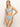A person poses with one hand on their hip, smiling slightly while wearing the "refresh rib bandeau blue chateau" bikini from Sanctuary Clothing against a plain background.