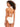 A woman with curly hair is standing with her back to the camera, wearing Sanctuary Clothing's Sea Crochet High Rise Bikini Bottom in White Sand, along with a matching off-white textured halter neck bikini top that features a bow tie at the neck. The background is plain white.