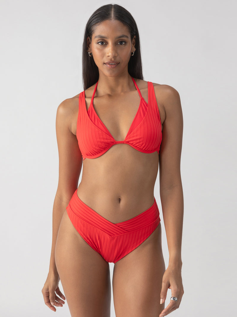 Refresh Rib V Waist High Leg Bikini Bottom Mars Red alt 2