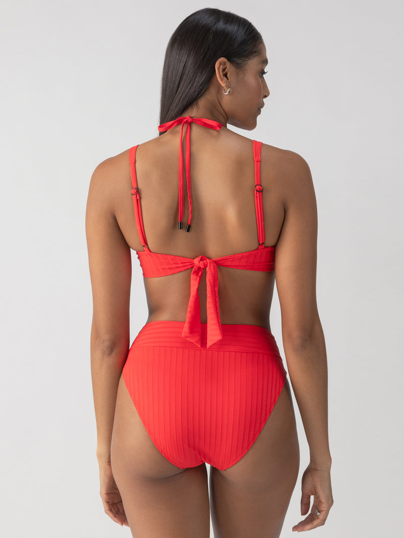 Refresh Rib V Waist High Leg Bikini Bottom Mars Red alt 1