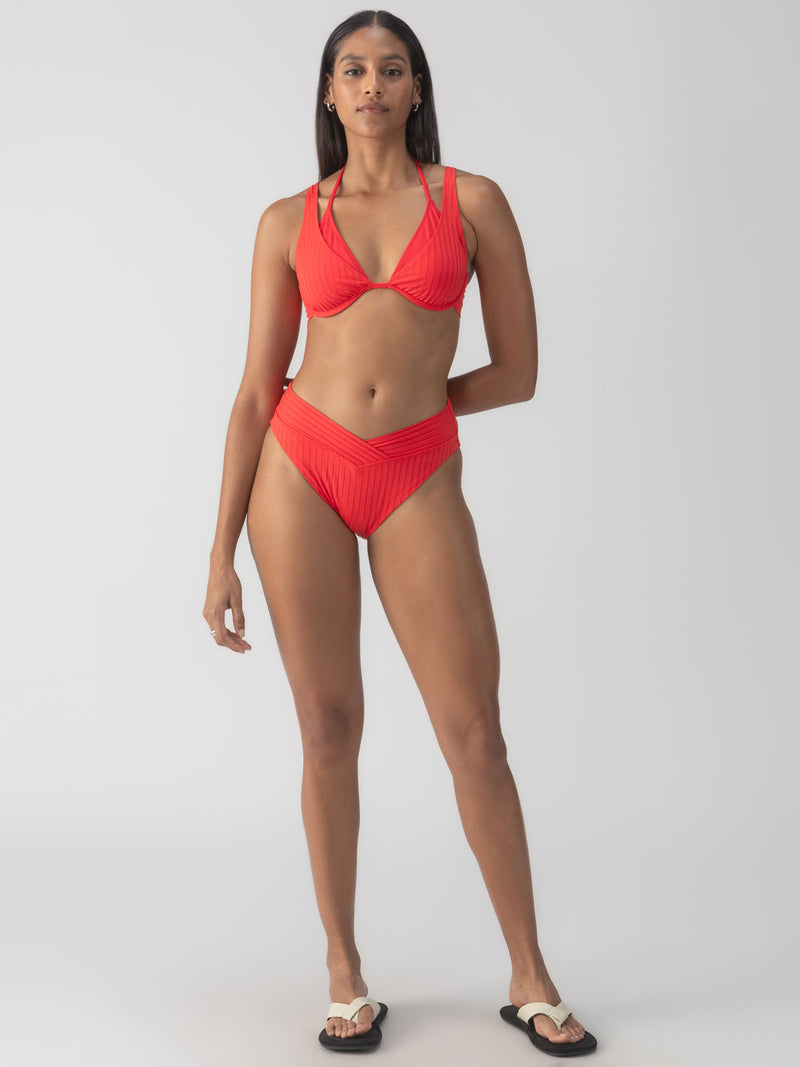 Refresh Rib V Waist High Leg Bikini Bottom Mars Red alt 3