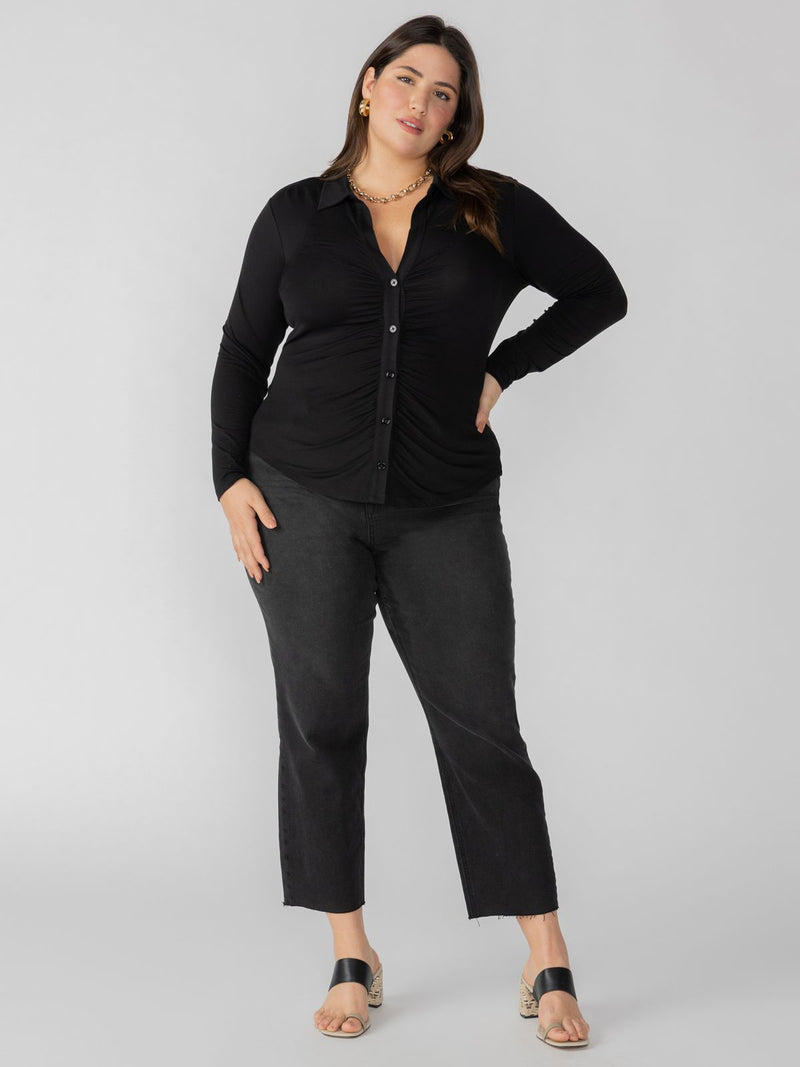 Dreamgirl Knit Button Up Top Black Extended Sizing alt 2