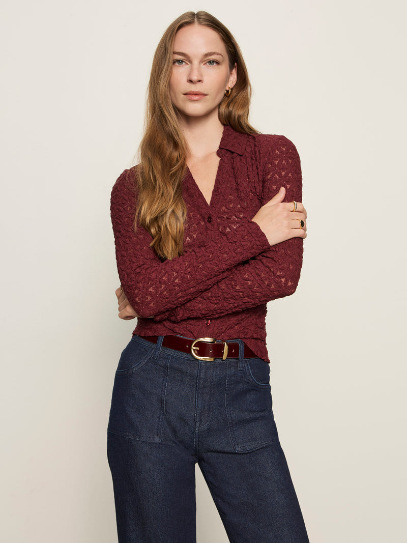 Dreamgirl Lace Button Up Top Night Berry alt 2