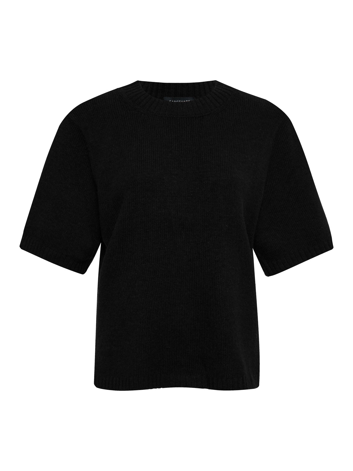 The perfect sweater tee black by Sanctuary Clothing features short sleeves and a crew neckline, shown against a plain white background.