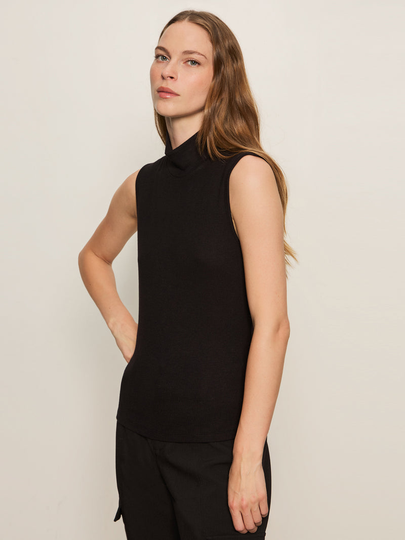 Essential Sleeveless Mock Neck Tank Black alt 2