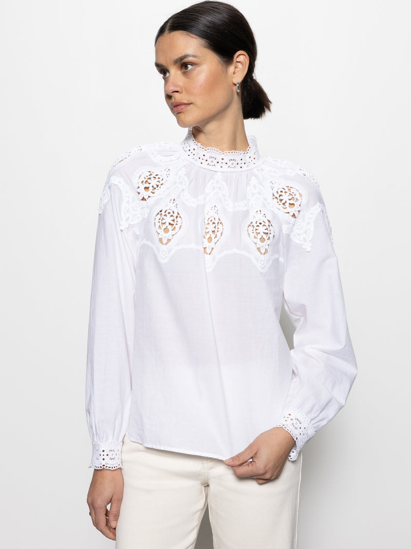 Lace Popover Blouse White alt 1