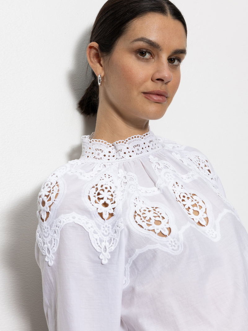 Lace Popover Blouse White
