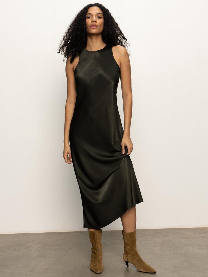 Everyday Satin Dress Black Olive alt 2
