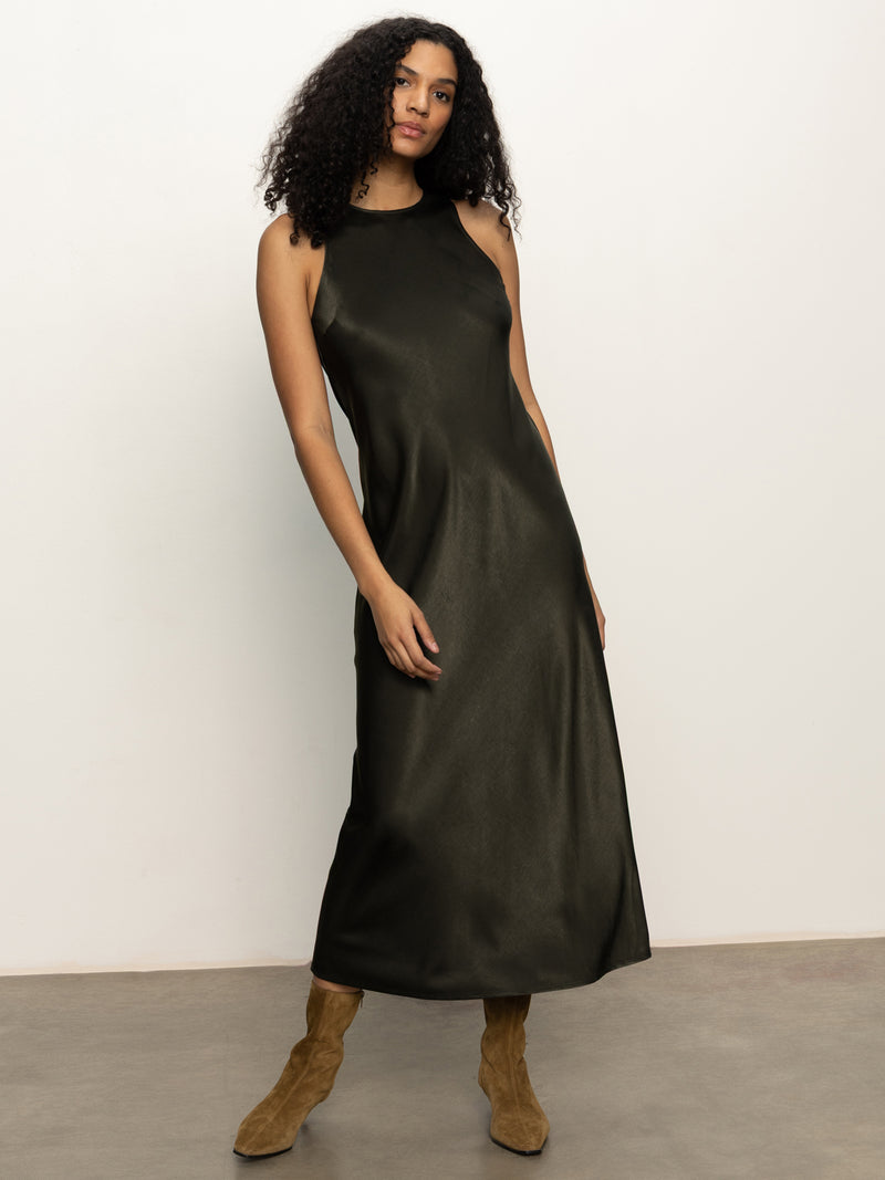 Everyday Satin Dress Black Olive alt 1