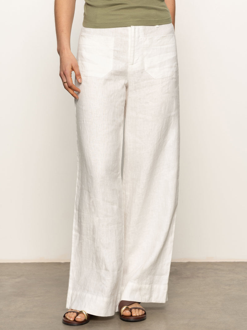 The Linen Marine Wide Leg Semi-High Rise Pant White alt 2