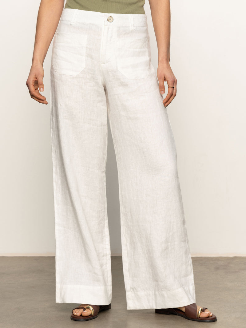The Linen Marine Wide Leg Semi-High Rise Pant White