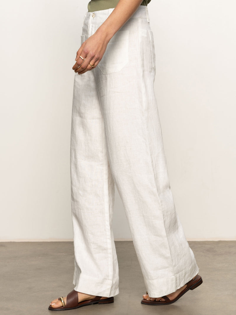 The Linen Marine Wide Leg Semi-High Rise Pant White alt 3