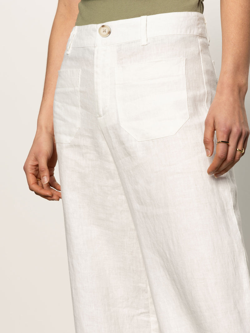 The Linen Marine Wide Leg Semi-High Rise Pant White alt 4