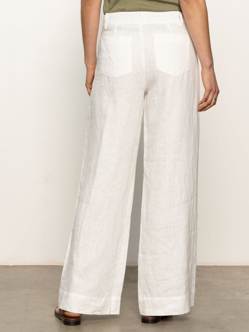 The Linen Marine Wide Leg Semi-High Rise Pant White alt 1
