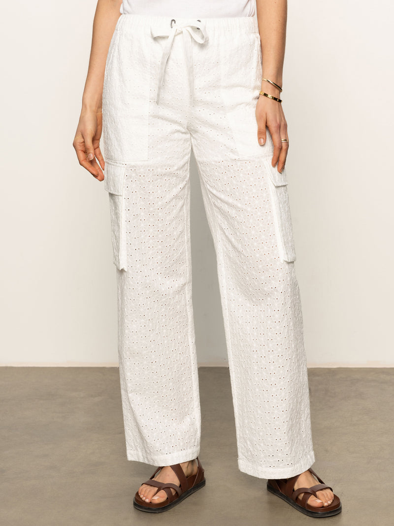 Free Time Eyelet Semi High Rise Pant Bleached White