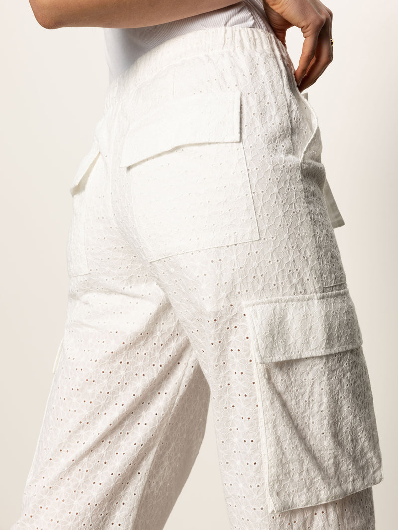 Free Time Eyelet Semi High Rise Pant Bleached White alt 1