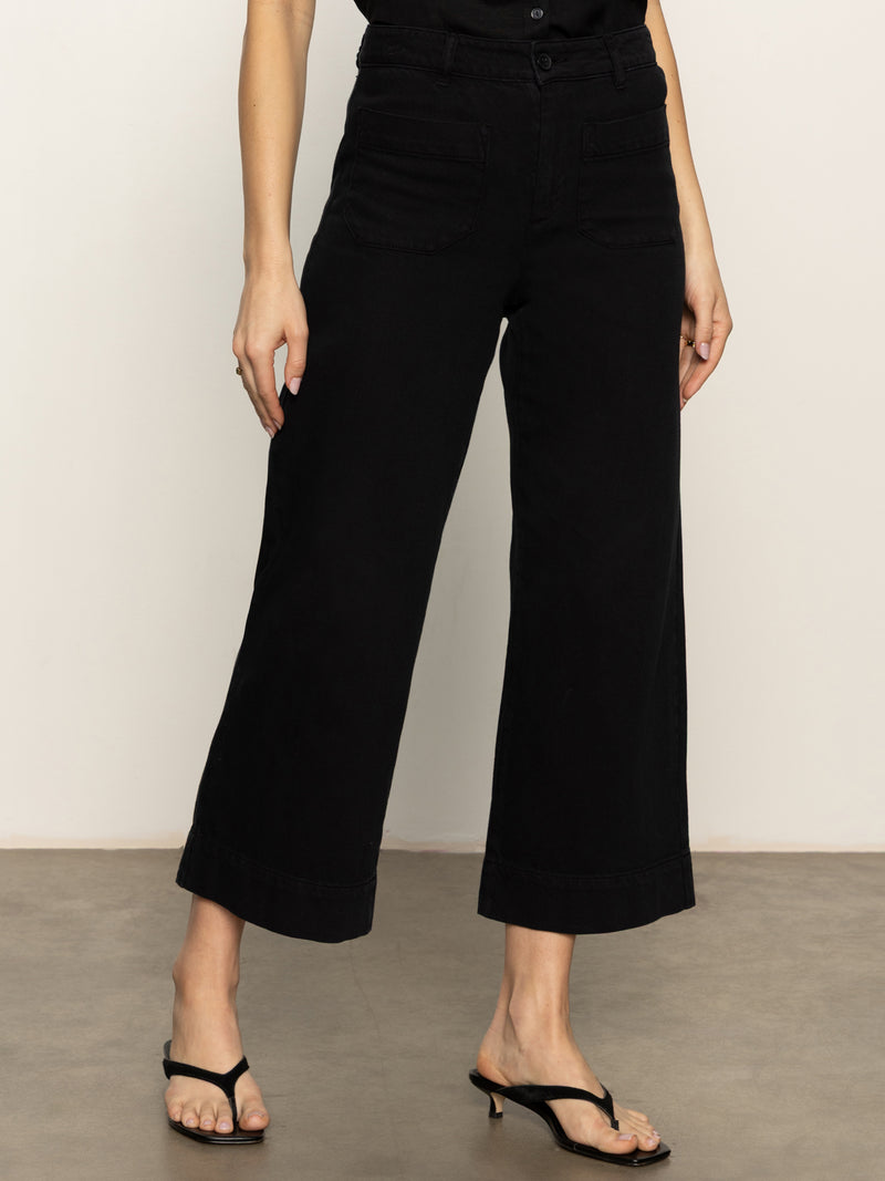Soft Marine Wide Leg Standard Rise Crop Pant Black