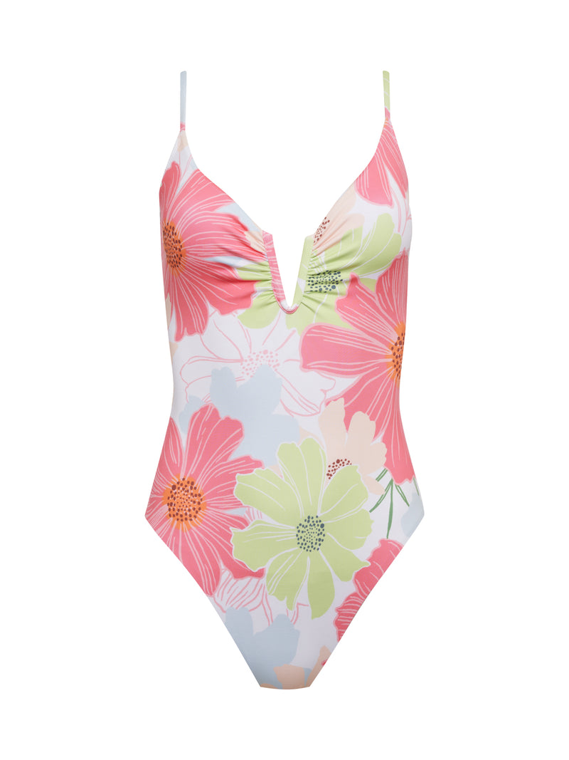 Charming Floral One-Piece Swimsuit White alt 3