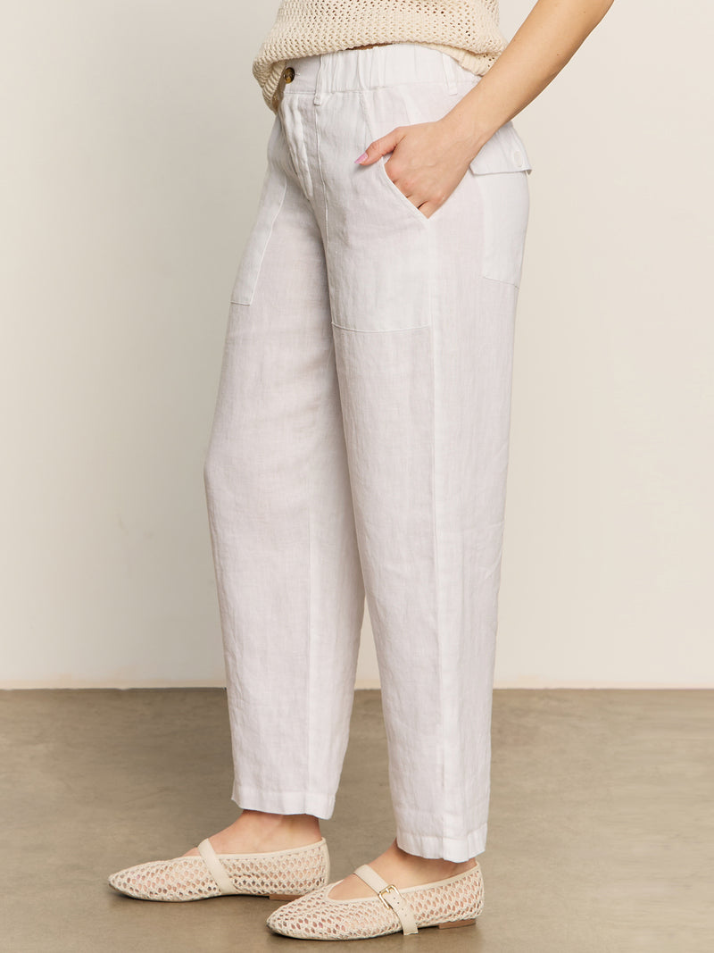 Relaxed Linen Cruiser Semi High Rise Pant Bleached White alt 3