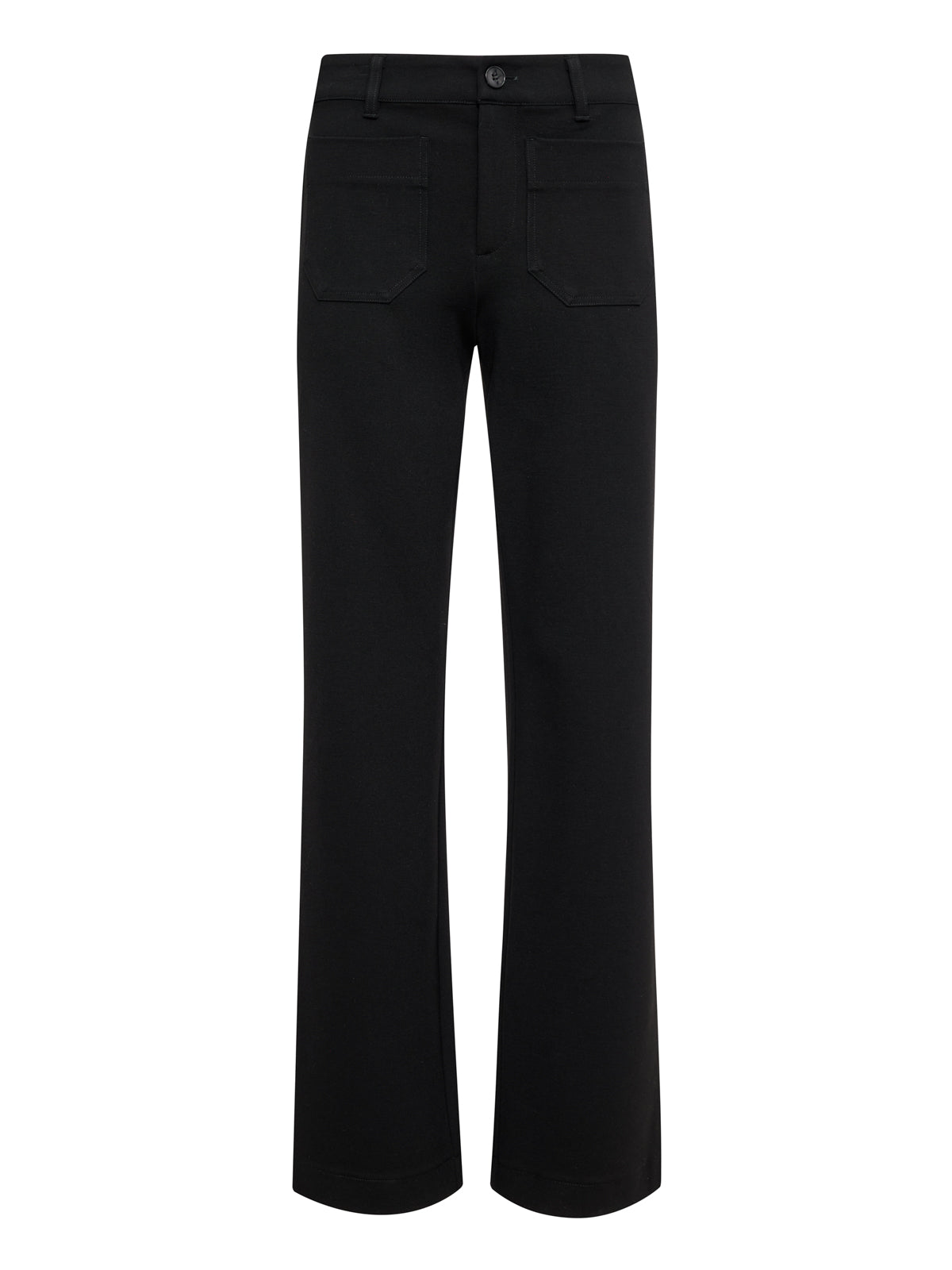 The marine ponte pant black by Sanctuary Clothing features a high waist, wide legs, front button closure, belt loops, and two large front pockets, shown on a plain white background.
