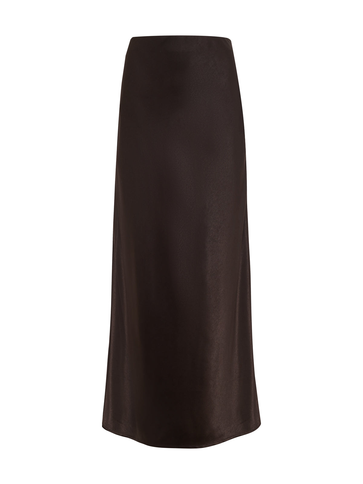The everyday maxi skirt semi sweet by Sanctuary Clothing is a long black satin skirt with a smooth, slightly shiny texture, displayed against a plain white background.
