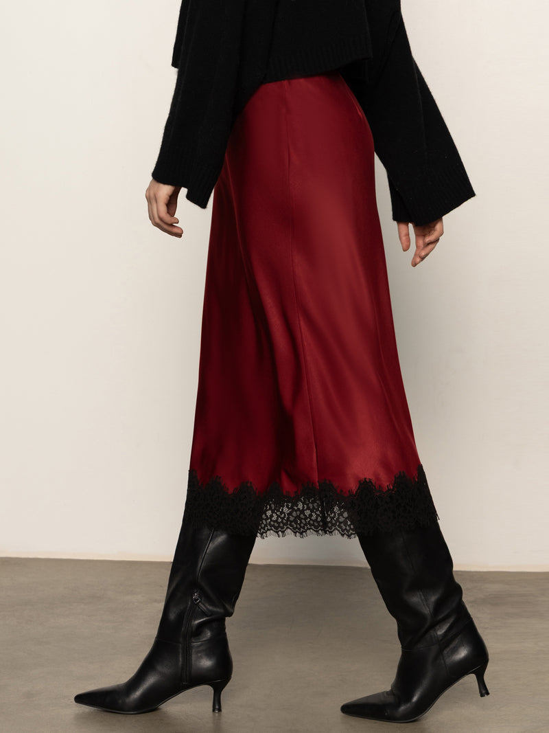 Slip Skirt With Lace Crimson alt 1