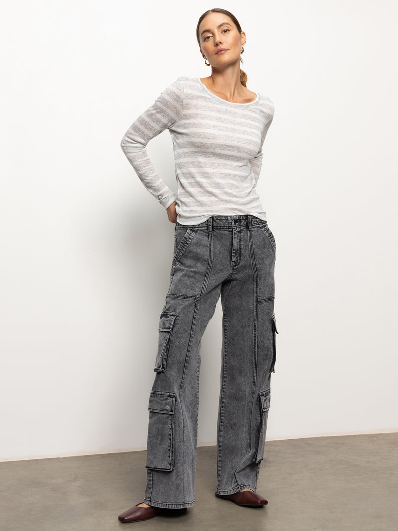 Femme Crew Stripe Tee Dewey Grey / Chalk Stripe alt 3