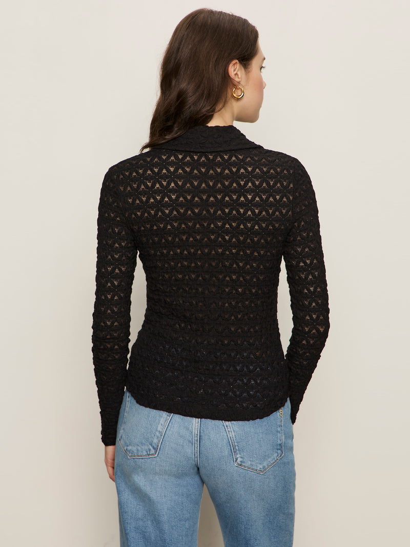 Dreamgirl Lace Button Up Top Black alt 4