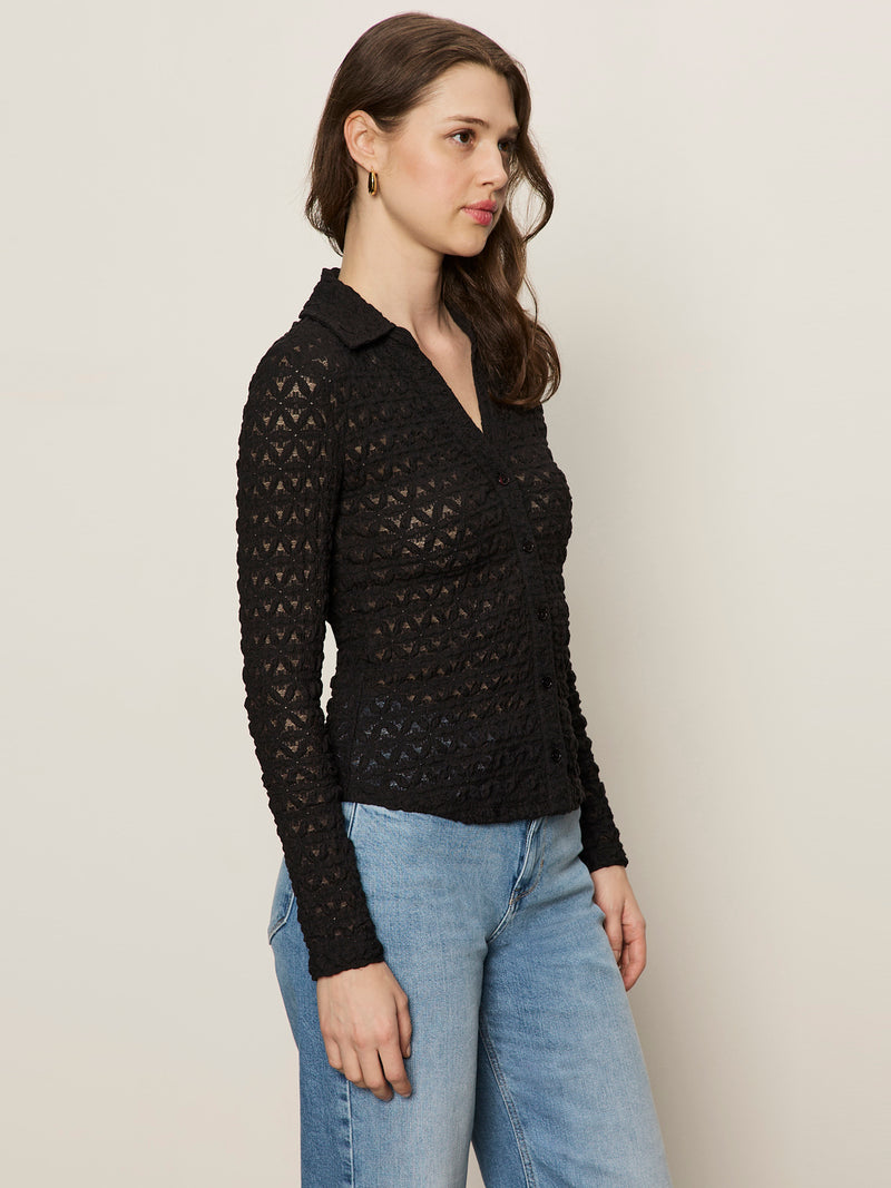 Dreamgirl Lace Button Up Top Black alt 3