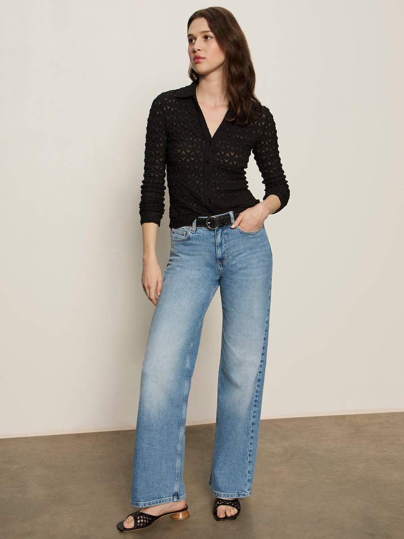 Dreamgirl Lace Button Up Top Black alt 5